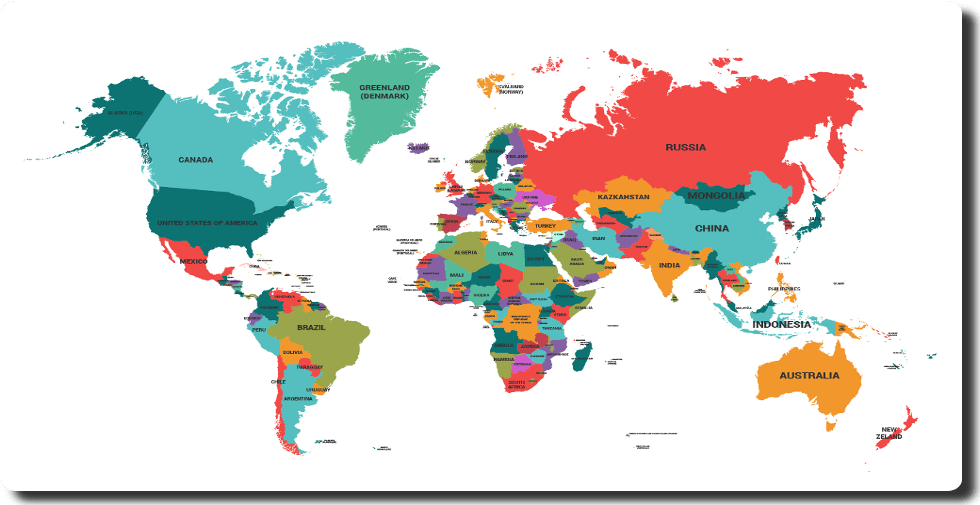 World Map with countries names displayed